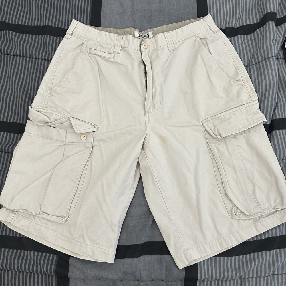 Vintage Bugle Boy‎ Canvas Cargo Shorts Mens Sz 36 Beige 100% Cotton